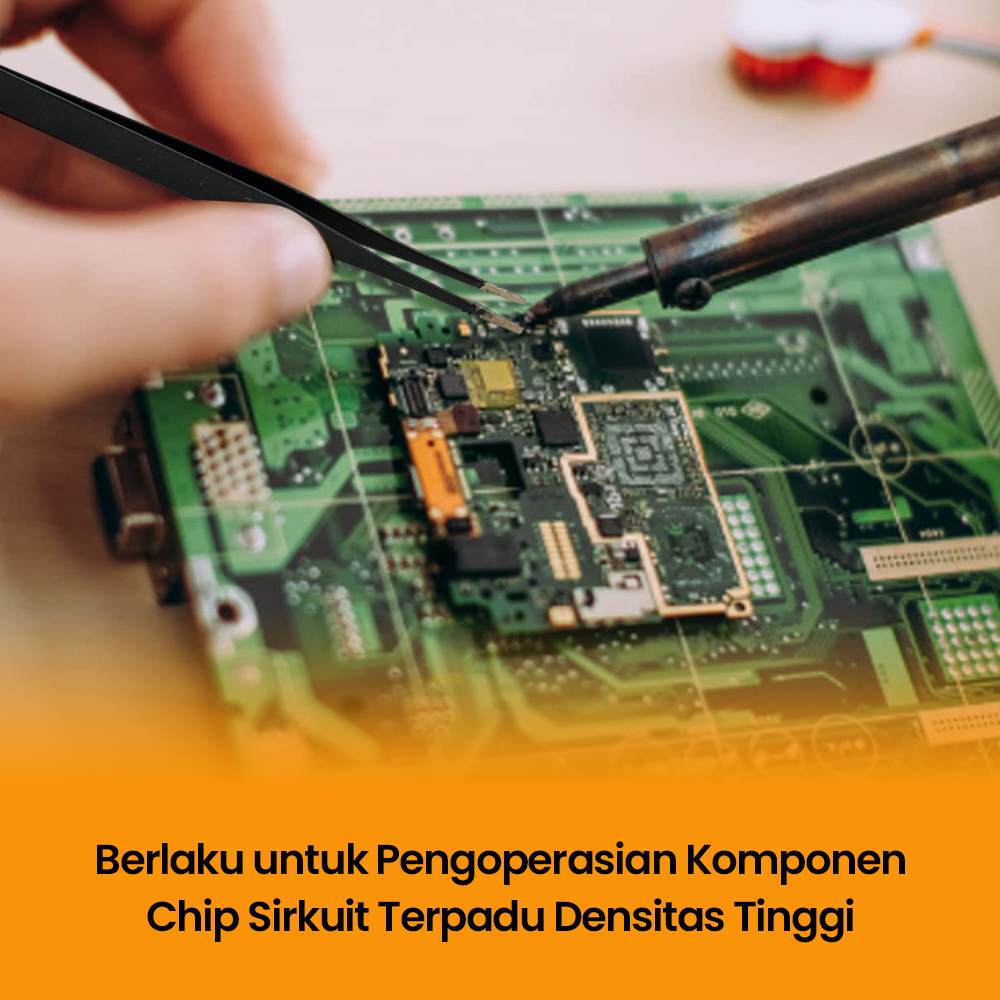 Taffware Pinset Anti Static TS-9803 Electronic Tweezers Set 3 PCS ESD Nilon Carbon Fiber Fine Tip Flat Tip Curved Tip Pinset Presisi untuk Servis HP Laptop PCB IC Mainboard Elektronik DIY Reparasi Teknisi Ringan Ergonomis - Gambar 3
