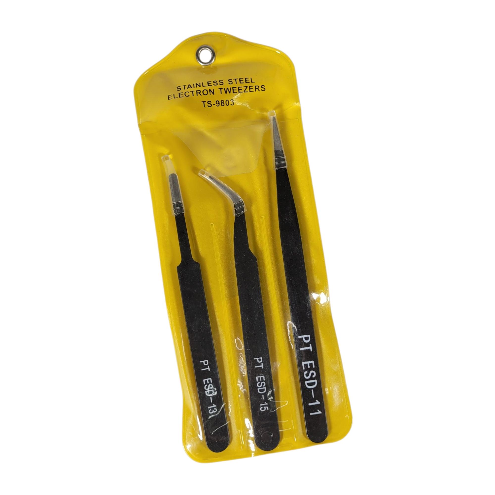 Taffware Pinset Anti Static TS-9803 Electronic Tweezers Set 3 PCS ESD Nilon Carbon Fiber Fine Tip Flat Tip Curved Tip Pinset Presisi untuk Servis HP Laptop PCB IC Mainboard Elektronik DIY Reparasi Teknisi Ringan Ergonomis - Gambar 7