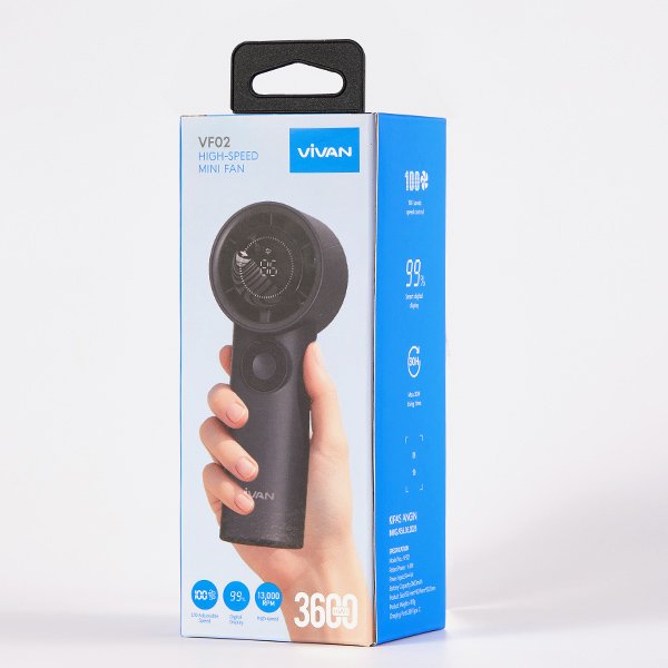VIVAN VF02 Kipas Angin Mini Portable Handheld 3600mAh Digital Display Pengatur Kecepatan Tombol Putar Indikator Kecepatan Angin dan Baterai Real Time USB Type C Tutup Belakang Lepas Mudah Dibersihkan Kipas Portable Rechargeable - Gambar 5