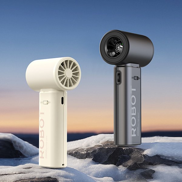 ROBOT RT-HF03 Kipas Angin Mini Portable Highspeed 20.000RPM 100 Level Kecepatan Display Remaining Time Baterai 3600mAh dengan Tali Gantung Kipas Handheld Portable untuk Penggunaan Lebih Lama - Gambar 5