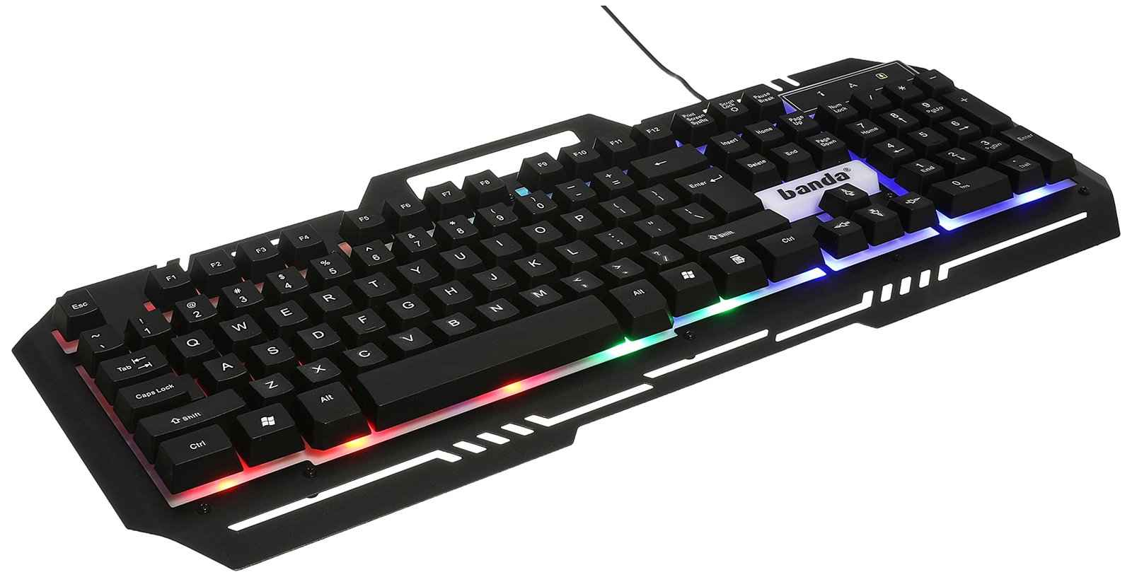 Banda Gaming KM-77 Keyboard Mouse USB Gaming 104 Tombol Membrane Rainbow LED 7 Warna Metal Surface Waterproof 19 Non-Conflict Laser Engraved Keycaps Tombol WASD dan Arrow Dapat Ditukar untuk PC Laptop Komputer - Gambar 4