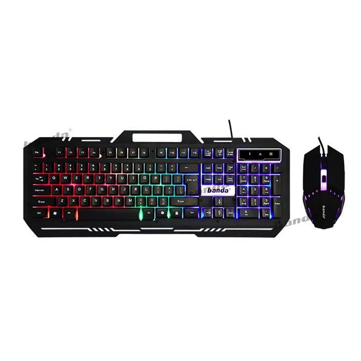 Banda Gaming KM-77 Keyboard Mouse USB Gaming 104 Tombol Membrane Rainbow LED 7 Warna Metal Surface Waterproof 19 Non-Conflict Laser Engraved Keycaps Tombol WASD dan Arrow Dapat Ditukar untuk PC Laptop Komputer - Gambar 2