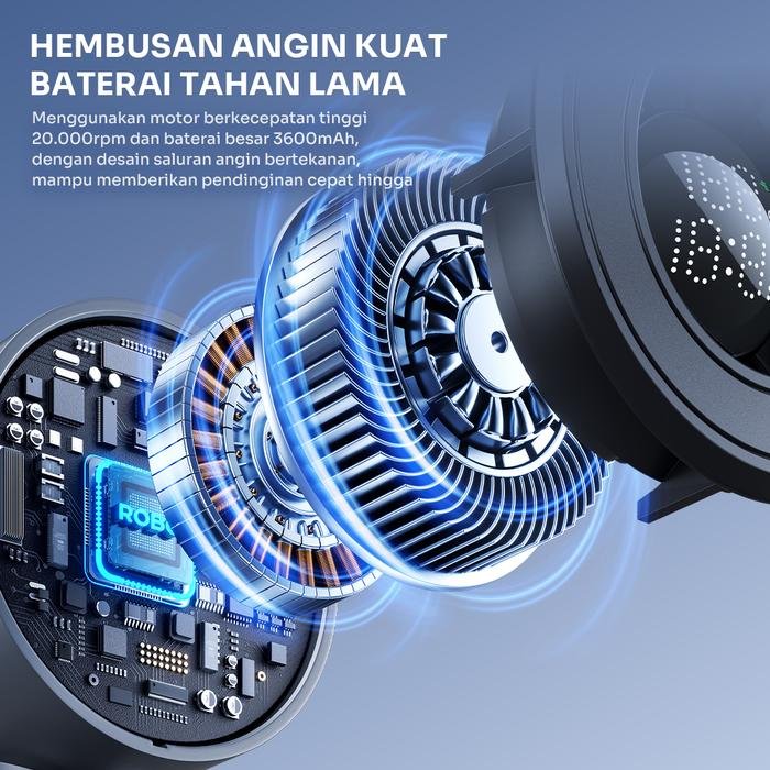 ROBOT RT-HF03 Kipas Angin Mini Portable Highspeed 20.000RPM 100 Level Kecepatan Display Remaining Time Baterai 3600mAh dengan Tali Gantung Kipas Handheld Portable untuk Penggunaan Lebih Lama - Gambar 3
