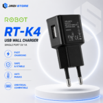 ROBOT RT-K4 RT-K4S Hitam Kepala Charger Adaptor Charger Batok Charger HP 5V 1A Universal USB Wall Charger Single Port Fast Charging Safe Quick Charge Anti Panas Stabil Kompatibel Semua Tipe Smartphone Android Aksesoris HP Awet Kualitas Original Robot RTK4