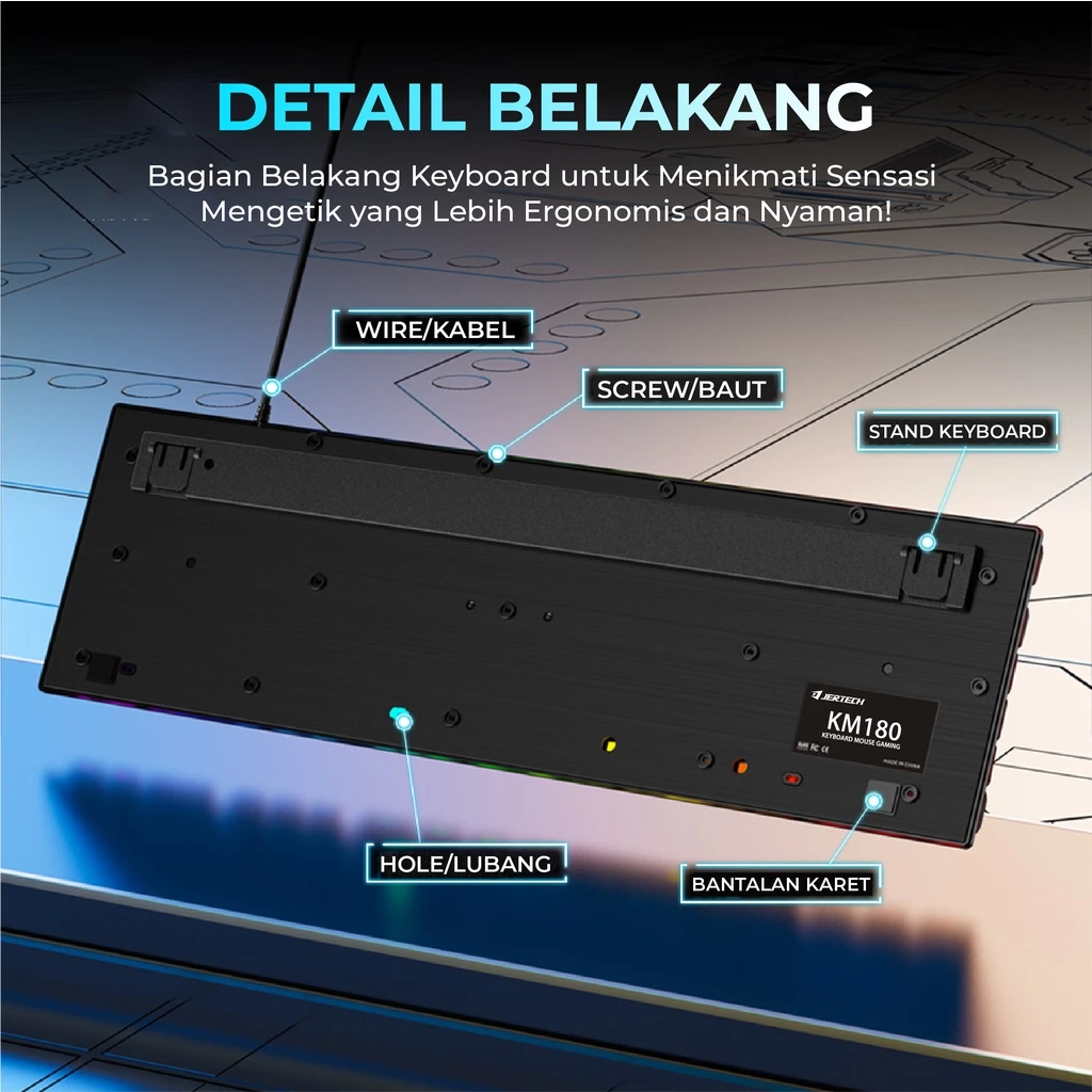 JERTECH Major K348 Keyboard Gaming USB Full Size 104 Keys LED Backlight Keyboard Komputer PC Laptop Desain Gamer Support Windows Mac OS Bisa OTG Smartphone Kabel USB Switch 40g Copper Cable Warna Hitam Putih - Gambar 2