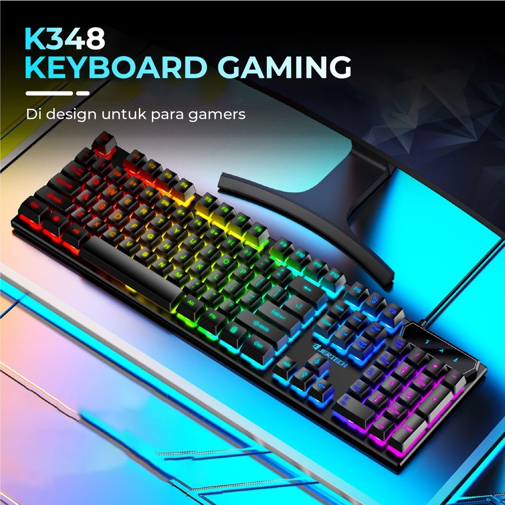 JERTECH Major K348 Keyboard Gaming USB Full Size 104 Keys LED Backlight Keyboard Komputer PC Laptop Desain Gamer Support Windows Mac OS Bisa OTG Smartphone Kabel USB Switch 40g Copper Cable Warna Hitam Putih - Gambar 8