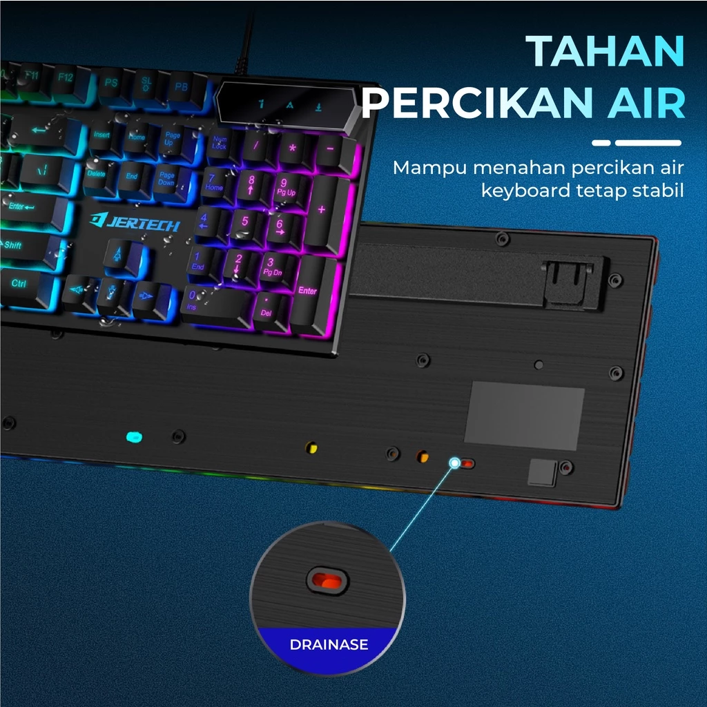 JERTECH Major K348 Keyboard Gaming USB Full Size 104 Keys LED Backlight Keyboard Komputer PC Laptop Desain Gamer Support Windows Mac OS Bisa OTG Smartphone Kabel USB Switch 40g Copper Cable Warna Hitam Putih - Gambar 4