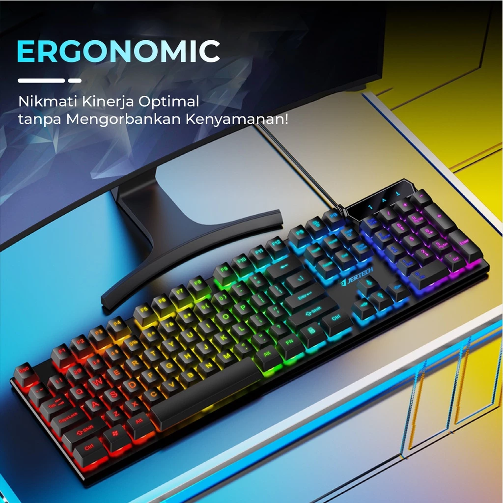 JERTECH Major K348 Keyboard Gaming USB Full Size 104 Keys LED Backlight Keyboard Komputer PC Laptop Desain Gamer Support Windows Mac OS Bisa OTG Smartphone Kabel USB Switch 40g Copper Cable Warna Hitam Putih - Gambar 7