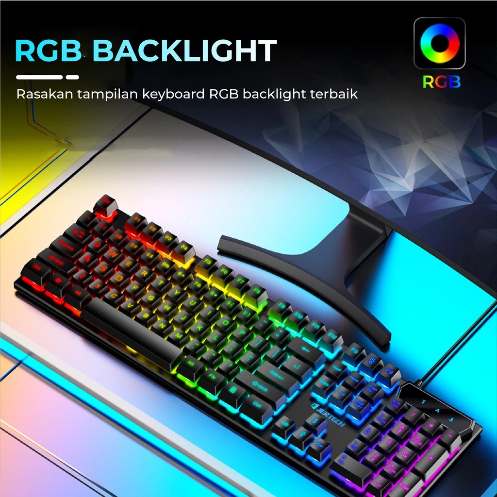 JERTECH Major K348 Keyboard Gaming USB Full Size 104 Keys LED Backlight Keyboard Komputer PC Laptop Desain Gamer Support Windows Mac OS Bisa OTG Smartphone Kabel USB Switch 40g Copper Cable Warna Hitam Putih - Gambar 6