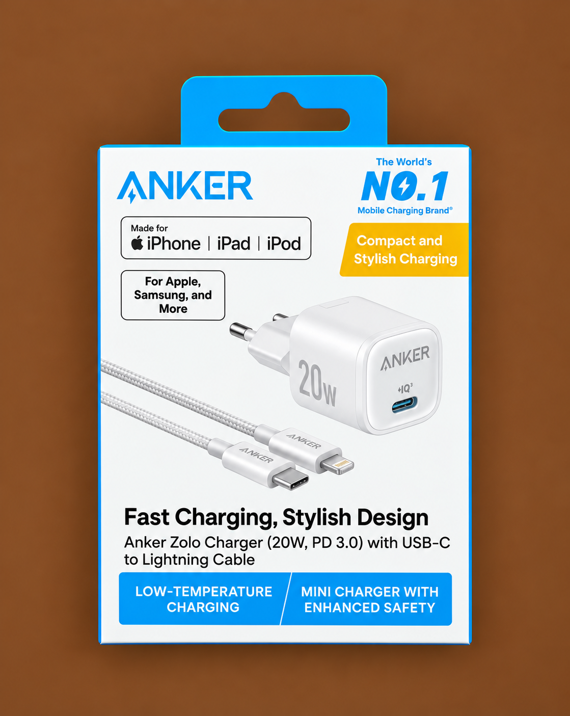 ANKER B2699 Zolo Ice 20W GaN Charger USB C dengan Kabel Type-C to Lightning PD Fast Charging Kepala Charger Adapter Type C Power Delivery Compact ICE COOLED untuk Smartphone iPhone Tablet Earbuds Power Bank Putih Hitam - Gambar 2