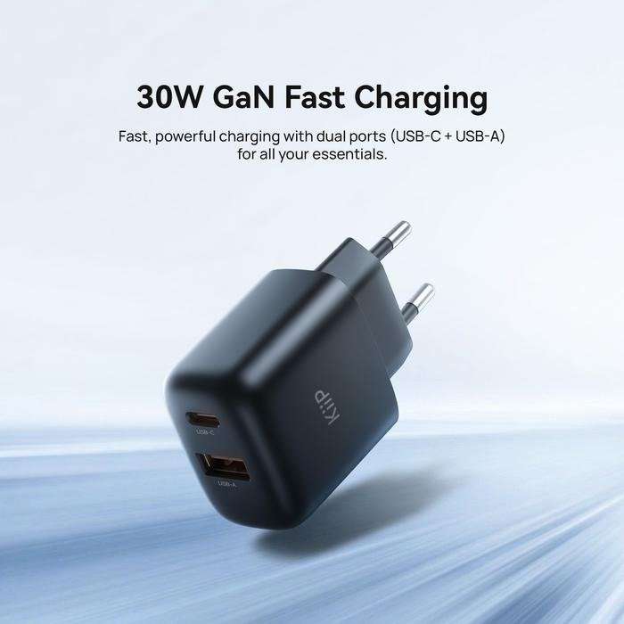 KiiP G30W 30W GaN Fast Charger G30W2PR Dual Port USB C USB A Kepala Charger Adaptor Adapter Mini Travel Compact Type C 30W USB A 18W dengan Teknologi GaN Pengisian Daya Efisien dan Stabil untuk Kebutuhan Harian Warna Hitam - Gambar 6