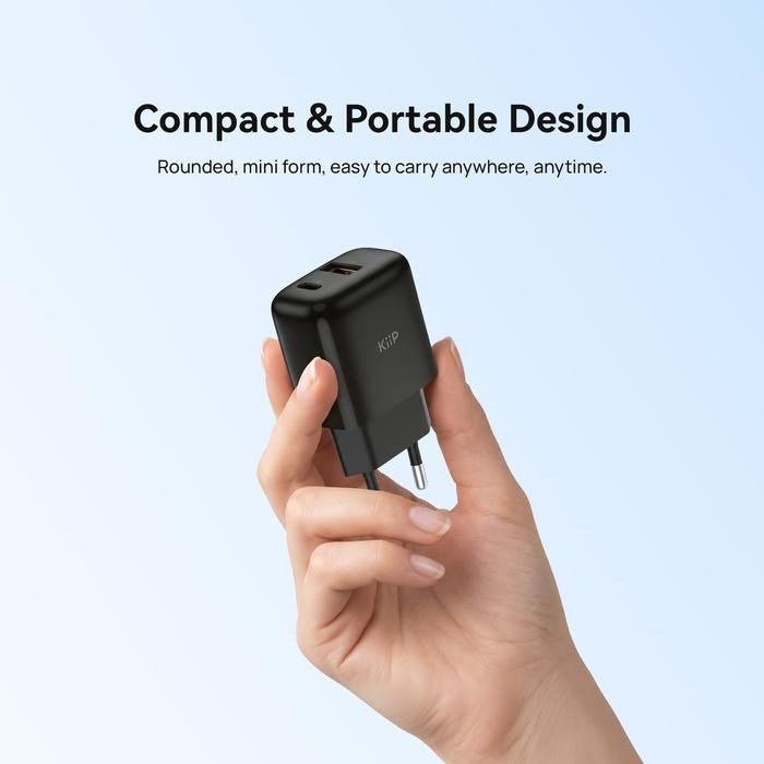 KiiP G30W 30W GaN Fast Charger G30W2PR Dual Port USB C USB A Kepala Charger Adaptor Adapter Mini Travel Compact Type C 30W USB A 18W dengan Teknologi GaN Pengisian Daya Efisien dan Stabil untuk Kebutuhan Harian Warna Hitam - Gambar 5