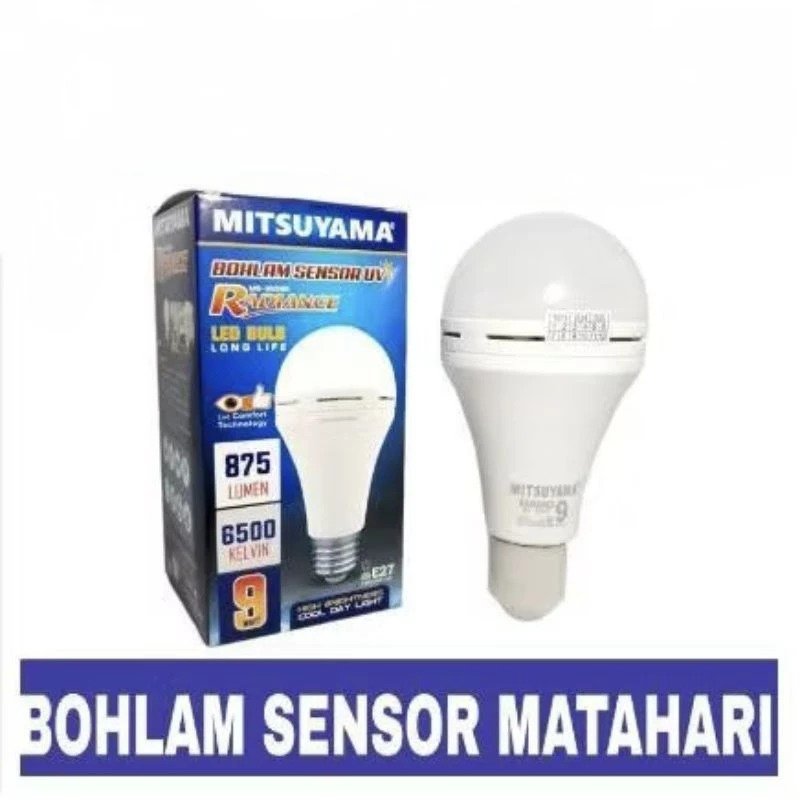 Mitsuyama MS-9809R Lampu LED Radiance 9W Sensor Cahaya UV Ultraviolet Otomatis Nyala Saat Malam dan Mati Saat Pagi Fitting E27 875lm 6000-6500K Samsung LED Eye Comfort AC 135-265V untuk Rumah Kantor Toko Gudang - Gambar 7