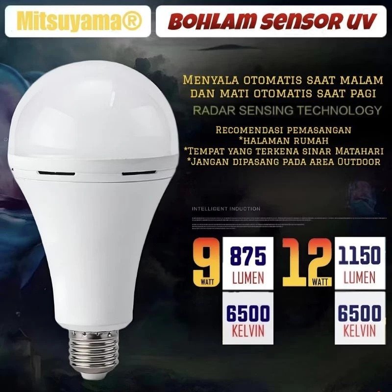 Mitsuyama MS-9809R Lampu LED Radiance 9W Sensor Cahaya UV Ultraviolet Otomatis Nyala Saat Malam dan Mati Saat Pagi Fitting E27 875lm 6000-6500K Samsung LED Eye Comfort AC 135-265V untuk Rumah Kantor Toko Gudang - Gambar 6