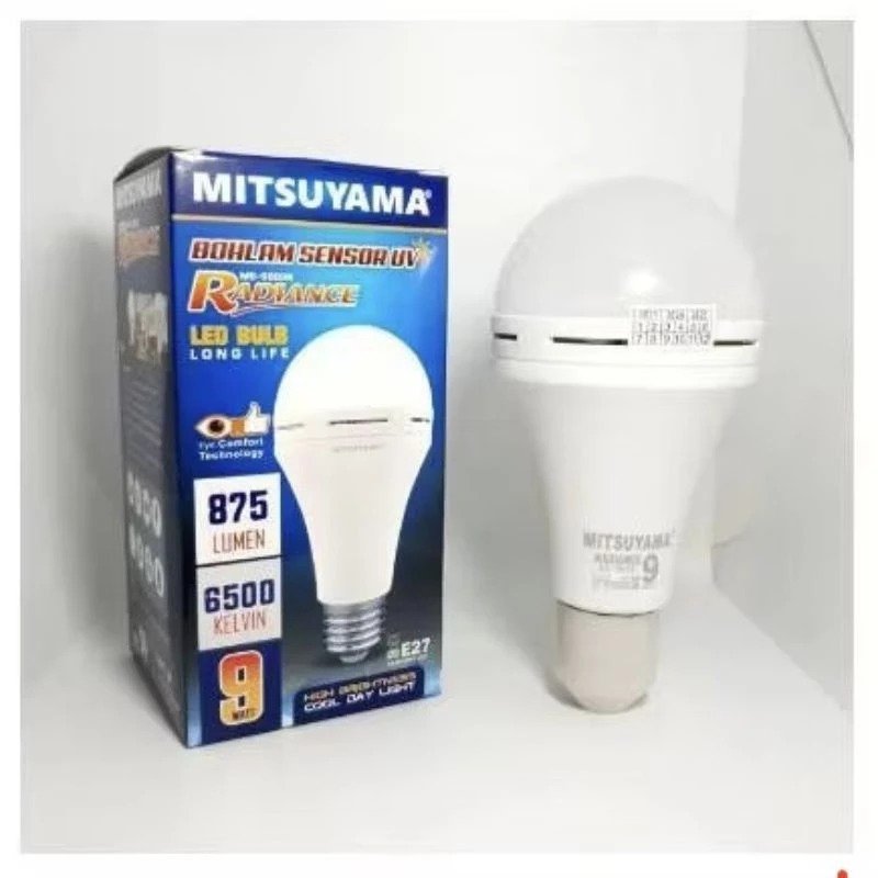 Mitsuyama MS-9809R Lampu LED Radiance 9W Sensor Cahaya UV Ultraviolet Otomatis Nyala Saat Malam dan Mati Saat Pagi Fitting E27 875lm 6000-6500K Samsung LED Eye Comfort AC 135-265V untuk Rumah Kantor Toko Gudang - Gambar 3