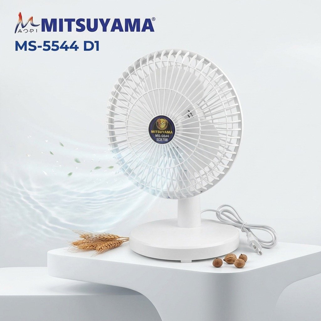 Mitsuyama MS-5544 Kipas Angin Meja 9 Inch Desk Fan Kipas Duduk SNI 2 Kecepatan Motor Kuat Angin Kencang Suara Halus Daya 20-24W AC 220V Putar 180 Derajat untuk Rumah Kantor Kamar dan Meja Kerja - Gambar 4