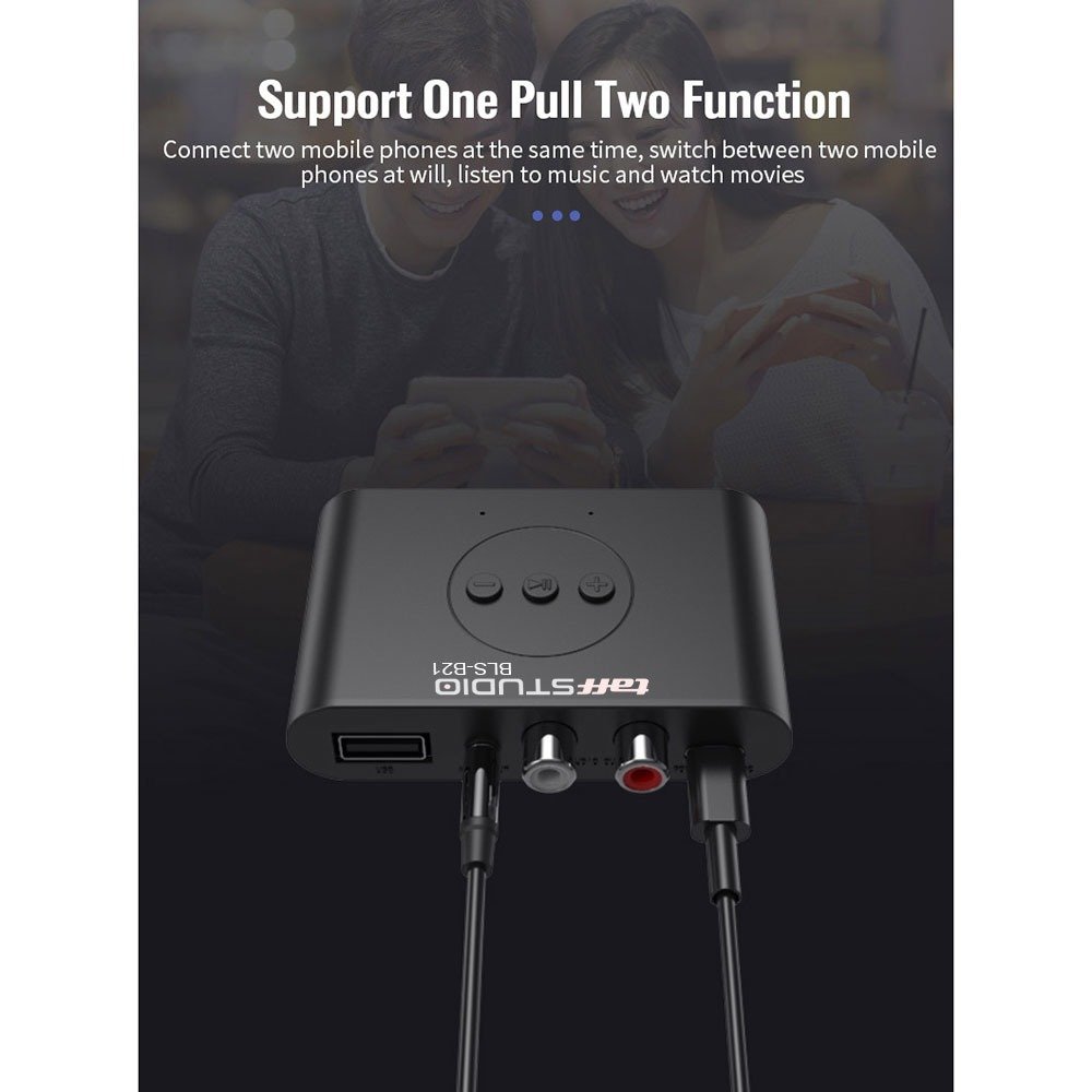TaffSTUDIO BLS-B21 Bluetooth 5.3 Audio Receiver Adapter NFC 3.5mm AUX RCA USB Type A Type C Wireless Audio 10M untuk Speaker dan Head Unit Mobil dengan A2DP AVRCP Plug and Play serta Dukungan Flashdisk FAT32 - Gambar 6