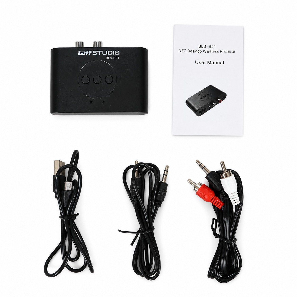TaffSTUDIO BLS-B21 Bluetooth 5.3 Audio Receiver Adapter NFC 3.5mm AUX RCA USB Type A Type C Wireless Audio 10M untuk Speaker dan Head Unit Mobil dengan A2DP AVRCP Plug and Play serta Dukungan Flashdisk FAT32 - Gambar 4