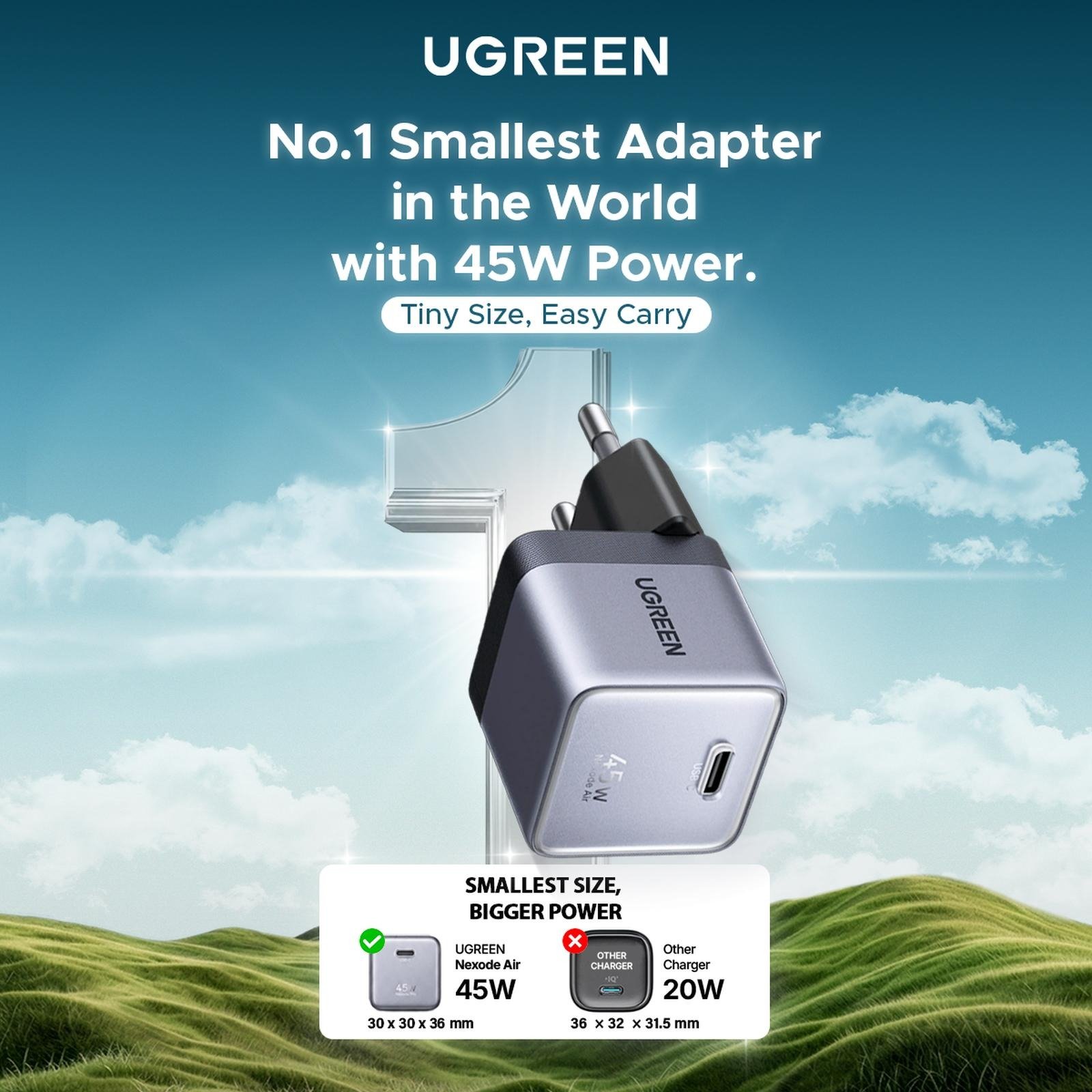 UGREEN 95692B Nexode Air Charger GaN 45W USB C Fast Charging PD PPS QC4+ Single Port Adaptor Adapter Type C Pengisian Cepat untuk Smartphone Tablet Laptop USB-C Gray Charger GaN Ringkas Teknologi Gallium Nitride - Gambar 2