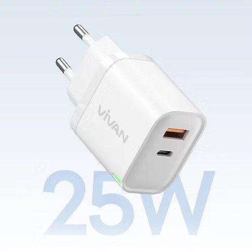 VIVAN Power 25S 25W Charger Adapter Dual Port USB-A + USB-C Type-C Type C Fast Charging dengan Kabel Data Type-C untuk Pengisian Cepat Smartphone Tablet Gadget Input 100-240V Output hingga 25W Praktis - Gambar 5