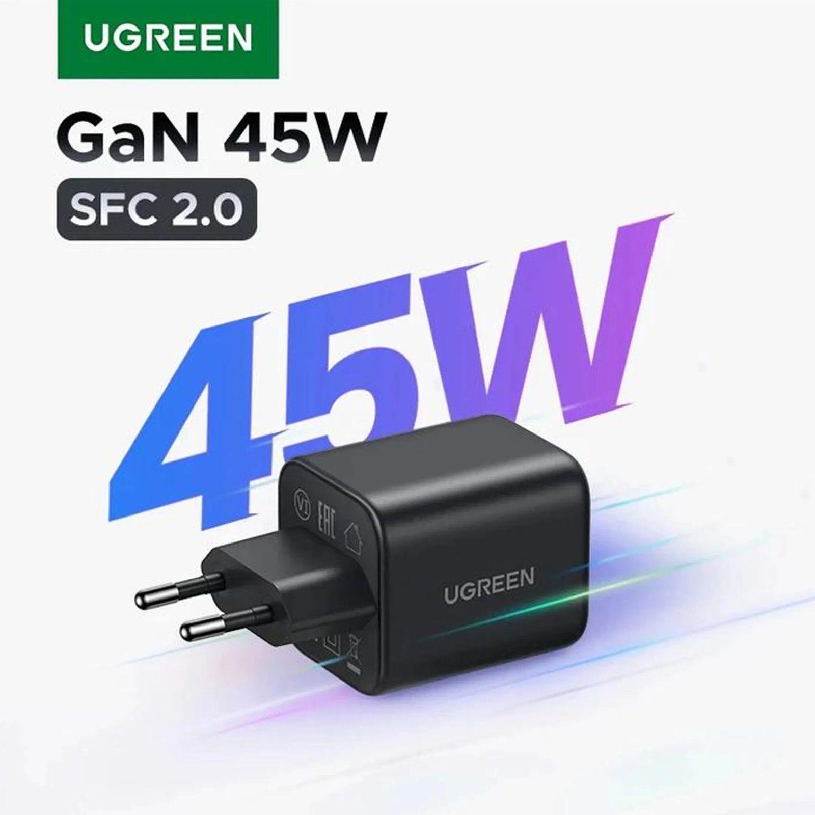UGREEN 65054 Charger GaN 45W Type C Fast Charging Set Kabel 1M Single Port USB C PD PPS QC Charger Adaptor Adapter Power Delivery untuk Laptop Tablet dan Smartphone Nexode Black Pengisian Cepat Original Warna Hitam - Gambar 4