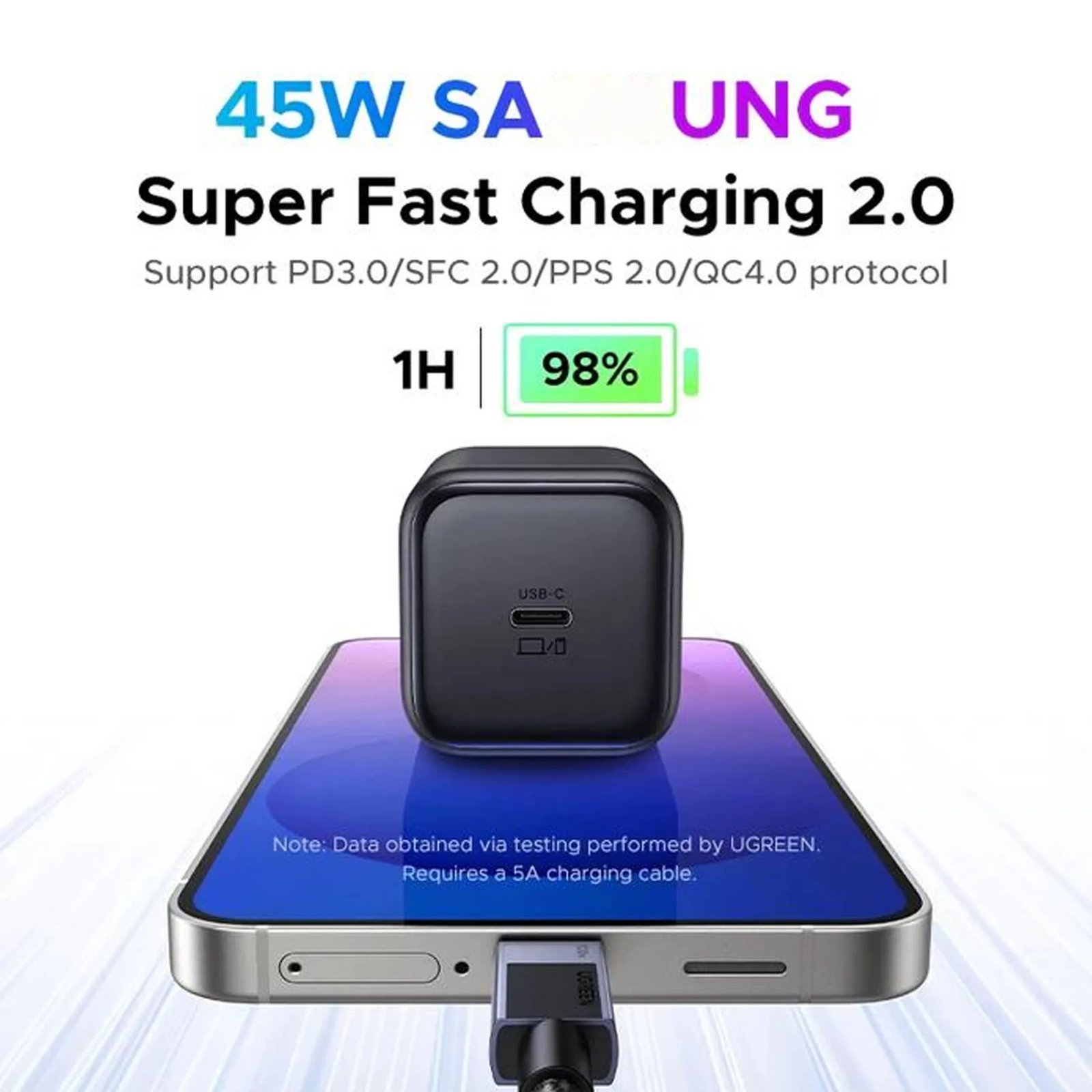 UGREEN 65054 Charger GaN 45W Type C Fast Charging Set Kabel 1M Single Port USB C PD PPS QC Charger Adaptor Adapter Power Delivery untuk Laptop Tablet dan Smartphone Nexode Black Pengisian Cepat Original Warna Hitam - Gambar 5