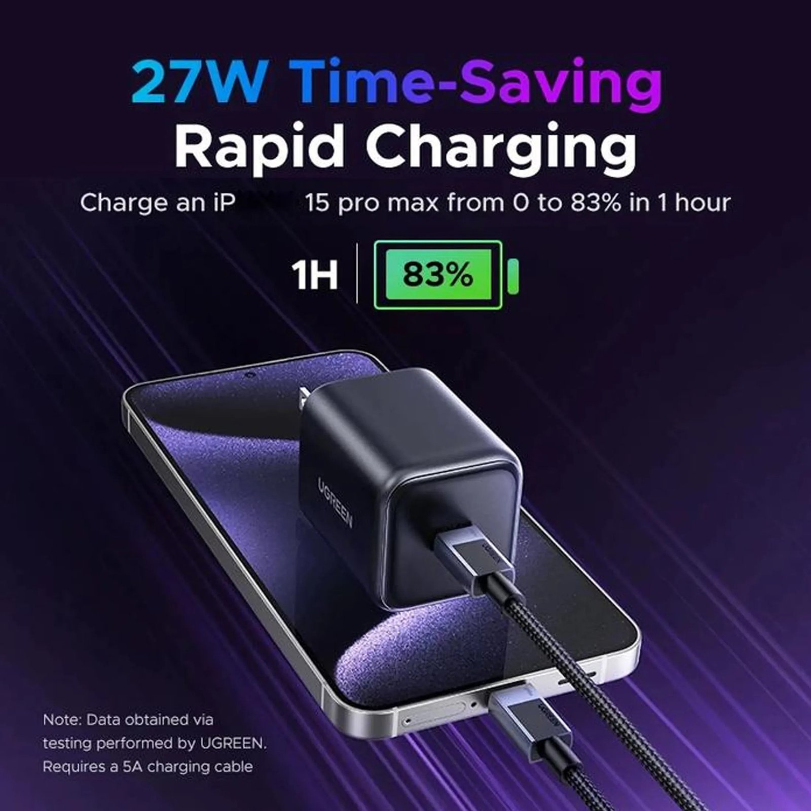UGREEN 65054 Charger GaN 45W Type C Fast Charging Set Kabel 1M Single Port USB C PD PPS QC Charger Adaptor Adapter Power Delivery untuk Laptop Tablet dan Smartphone Nexode Black Pengisian Cepat Original Warna Hitam - Gambar 6