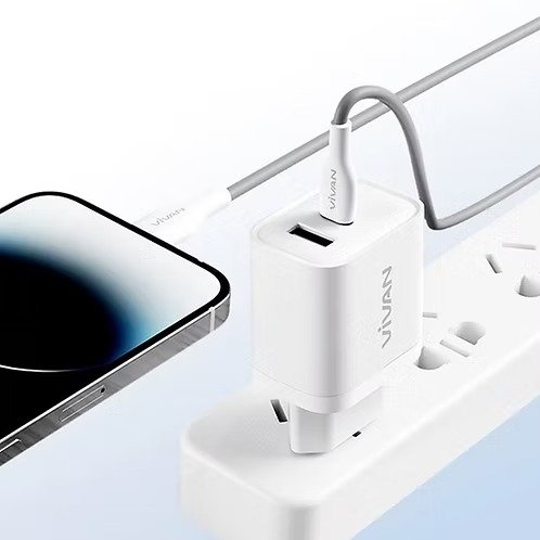 VIVAN Power 25S 25W Charger Adapter Dual Port USB-A + USB-C Type-C Type C Fast Charging dengan Kabel Data Type-C untuk Pengisian Cepat Smartphone Tablet Gadget Input 100-240V Output hingga 25W Praktis - Gambar 4