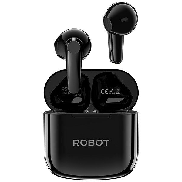 ROBOT Enco Buds 2 TWS Bluetooth 6.0 Headset Bluetooth Wireless Earbuds Earphone 32 Jam Playtime Driver 13mm Dynamic PET Titanium Casing Transparan Type-C Bluetooth 10m Suara Vokal Jernih Desain Ergonomis Nyaman Original Garansi 1 Tahun Warna Hitam - Gambar 2
