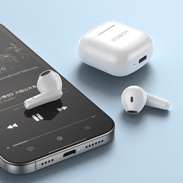 ROBOT Enco Buds 2 TWS Bluetooth 6.0 Headset Bluetooth Wireless Earbuds Earphone 32 Jam Playtime Driver 13mm Dynamic PET Titanium Casing Transparan Type-C Bluetooth 10m Suara Vokal Jernih Desain Ergonomis Nyaman Original Garansi 1 Tahun Warna Hitam - Gambar 5