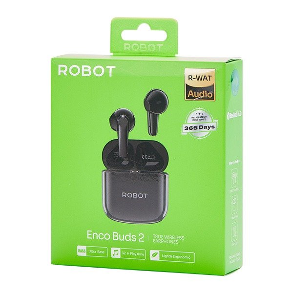ROBOT Enco Buds 2 TWS Bluetooth 6.0 Headset Bluetooth Wireless Earbuds Earphone 32 Jam Playtime Driver 13mm Dynamic PET Titanium Casing Transparan Type-C Bluetooth 10m Suara Vokal Jernih Desain Ergonomis Nyaman Original Garansi 1 Tahun Warna Hitam - Gambar 6
