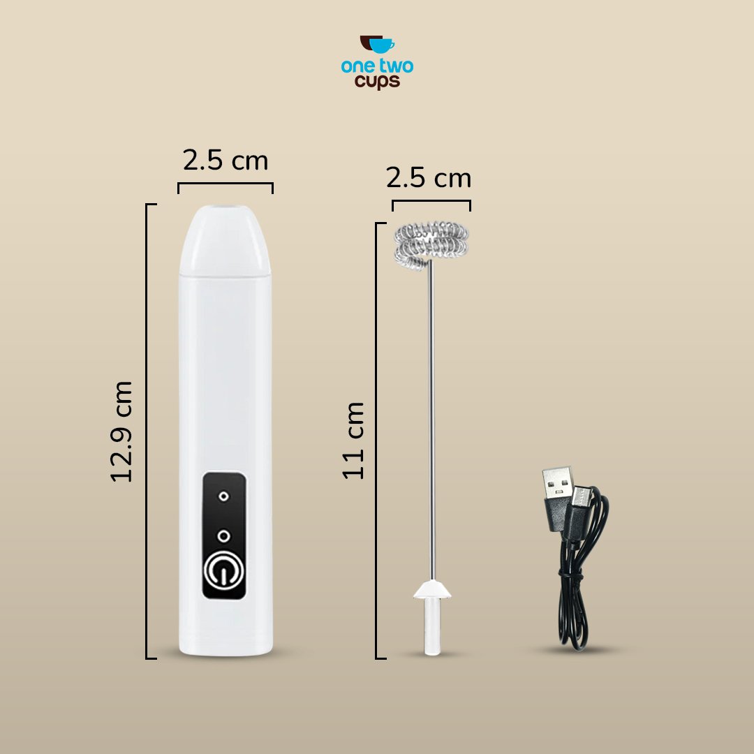 One Two Cups HMP01 Hand Mixer Mini 500mAh Milk Frother Pengocok Telur Kopi Susu 3 Kecepatan USB Type C Rechargeable Stainless Steel 304 untuk Membuat Buih Susu Cappuccino Latte dan Minuman Favorit di Rumah Warna Putih - Gambar 9
