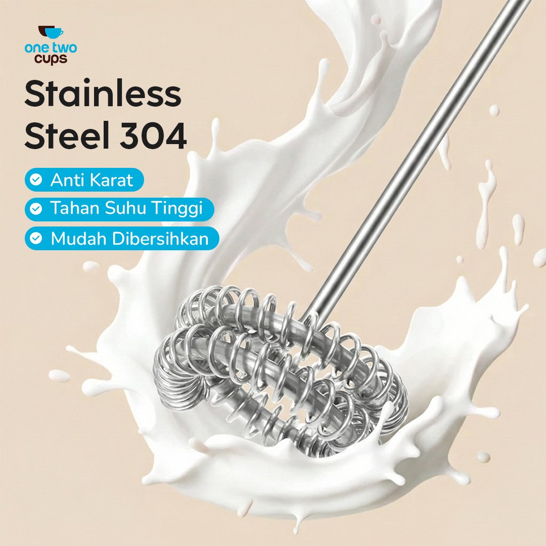 One Two Cups HMP01 Hand Mixer Mini 500mAh Milk Frother Pengocok Telur Kopi Susu 3 Kecepatan USB Type C Rechargeable Stainless Steel 304 untuk Membuat Buih Susu Cappuccino Latte dan Minuman Favorit di Rumah Warna Putih - Gambar 8