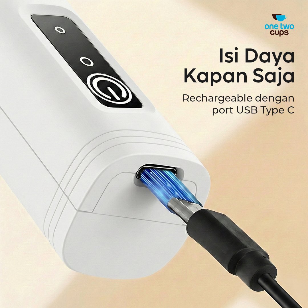 One Two Cups HMP01 Hand Mixer Mini 500mAh Milk Frother Pengocok Telur Kopi Susu 3 Kecepatan USB Type C Rechargeable Stainless Steel 304 untuk Membuat Buih Susu Cappuccino Latte dan Minuman Favorit di Rumah Warna Putih - Gambar 7