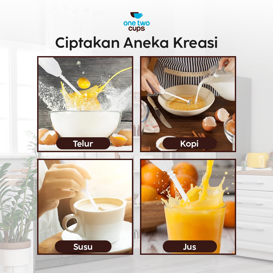 One Two Cups HMP01 Hand Mixer Mini 500mAh Milk Frother Pengocok Telur Kopi Susu 3 Kecepatan USB Type C Rechargeable Stainless Steel 304 untuk Membuat Buih Susu Cappuccino Latte dan Minuman Favorit di Rumah Warna Putih - Gambar 6