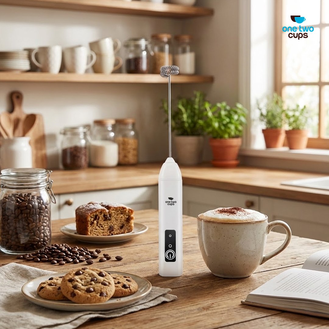One Two Cups HMP01 Hand Mixer Mini 500mAh Milk Frother Pengocok Telur Kopi Susu 3 Kecepatan USB Type C Rechargeable Stainless Steel 304 untuk Membuat Buih Susu Cappuccino Latte dan Minuman Favorit di Rumah Warna Putih - Gambar 4