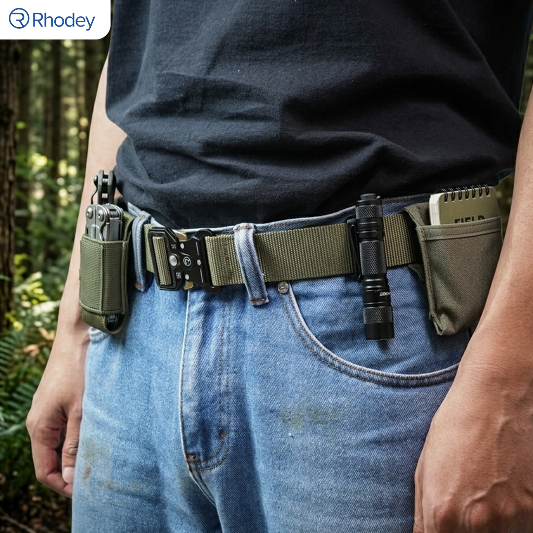 Rhodey MU055 Ikat Pinggang Tactical Military Canvas 120cm Fast Unlock Buckle, Sabuk Pria Outdoor untuk Hiking Camping Tactical Gear, Tali Pinggang Kuat Tahan Lama dengan Sistem Buka Pasang Cepat Hijau Army - Gambar 7