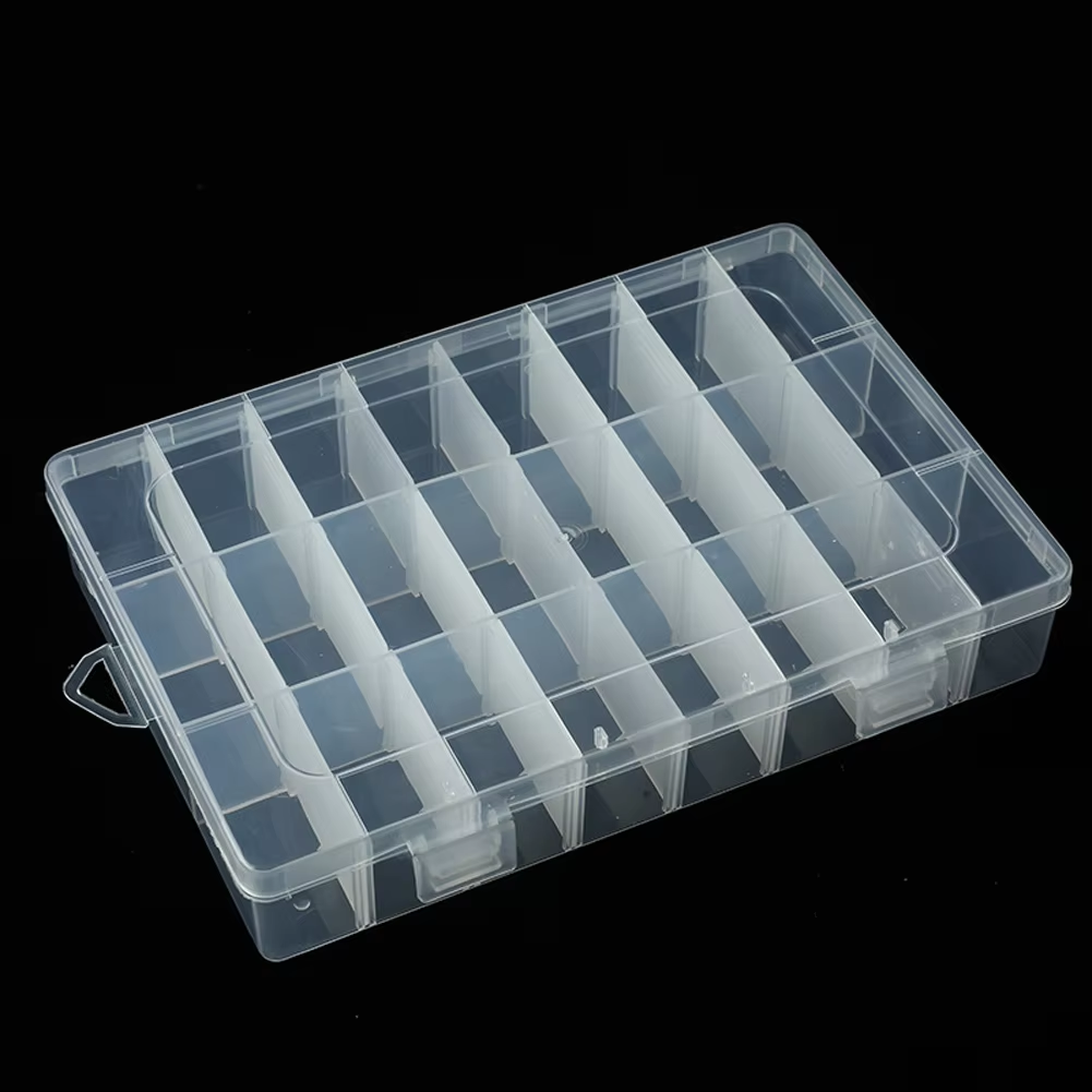 SQUARE J24D Kotak Penyimpanan Multifungsi Adjustable Grid Box 24 Slot Transparan Organizer Barang Kecil untuk Perhiasan Cincin Anting Mur Baut Kancing dan Peniti dengan Sekat Fleksibel Bisa Dilepas Pasang - Gambar 7