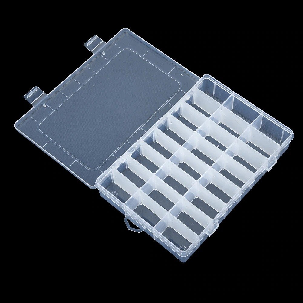SQUARE J24D Kotak Penyimpanan Multifungsi Adjustable Grid Box 24 Slot Transparan Organizer Barang Kecil untuk Perhiasan Cincin Anting Mur Baut Kancing dan Peniti dengan Sekat Fleksibel Bisa Dilepas Pasang - Gambar 8