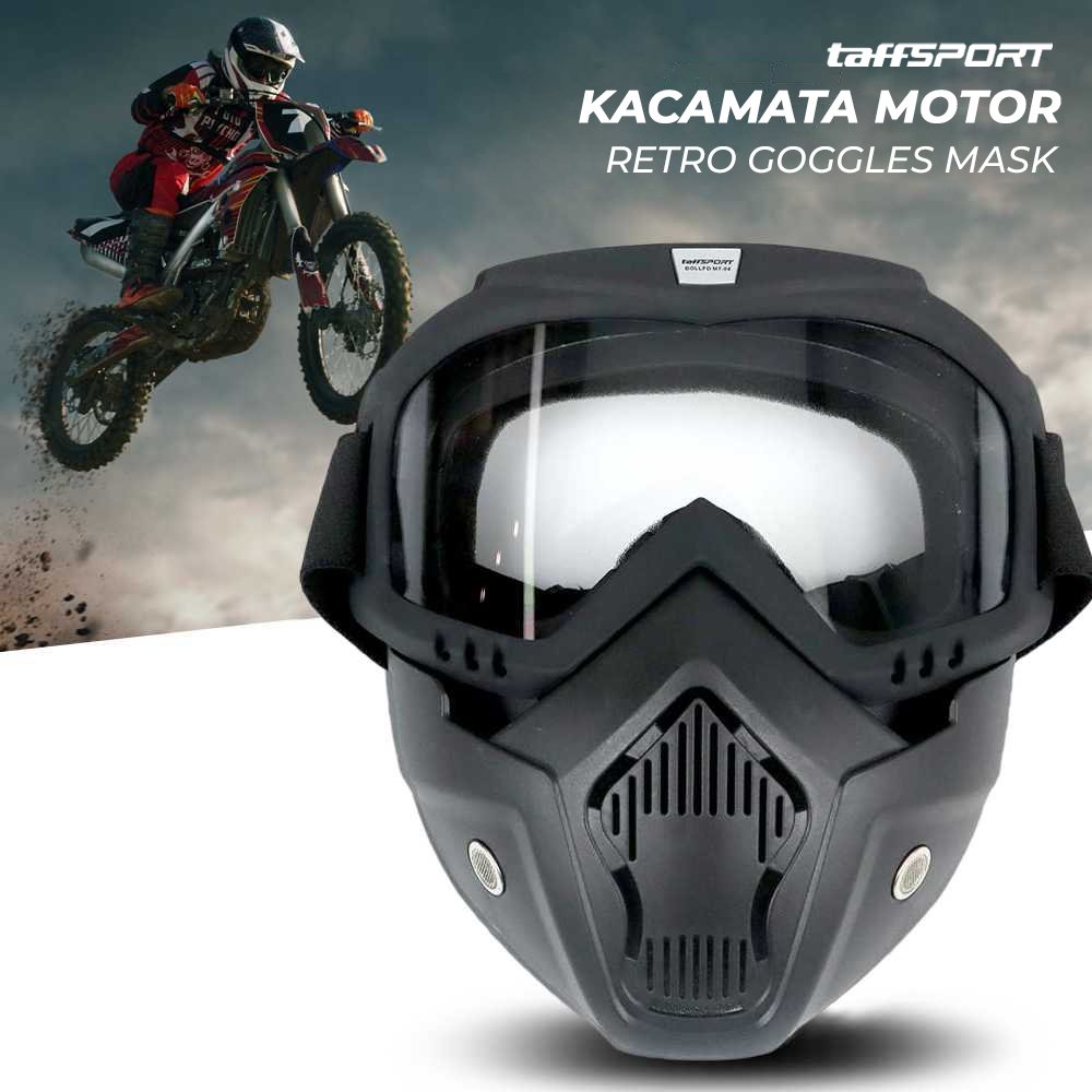 TaffSPORT BOLLFO Kacamata Goggles Mask Motor Retro Windproof MT-04 Topeng Helm Biker Anti Debu Angin Busa Empuk Strap Adjustable Masker Lepas Pasang Pelindung Wajah Riding Klasik Touring Cafe Racer Aksesoris Motor Pelindung Mata Warna Hitam (salin) - Gambar 2