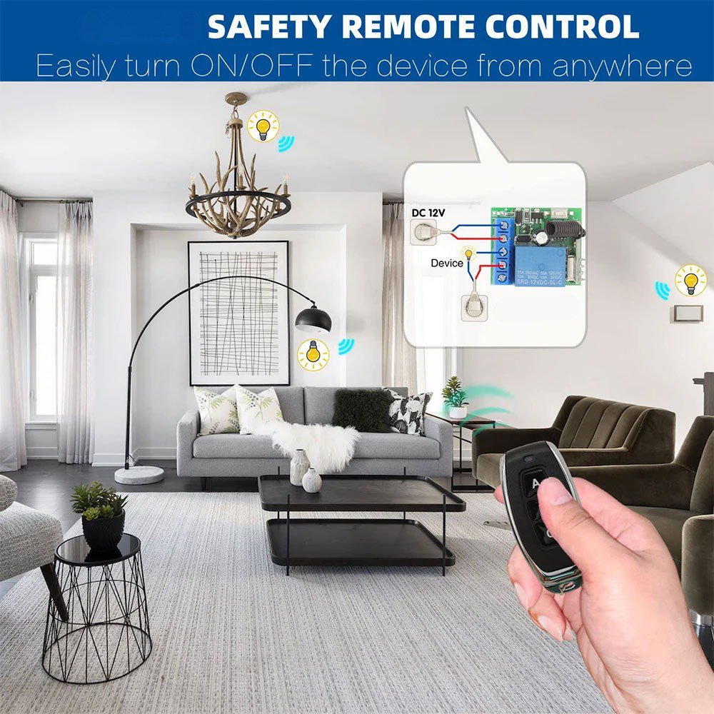 Taffware S43 Wireless Remote Relay 433MHz RF Universal Transmitter Receiver DC 12V dengan Remote Kontrol dan Gantungan Kunci untuk Saklar Jarak Jauh Lampu Pagar Perangkat Elektronik Sensitivitas Receiver -108 dBm - Gambar 2