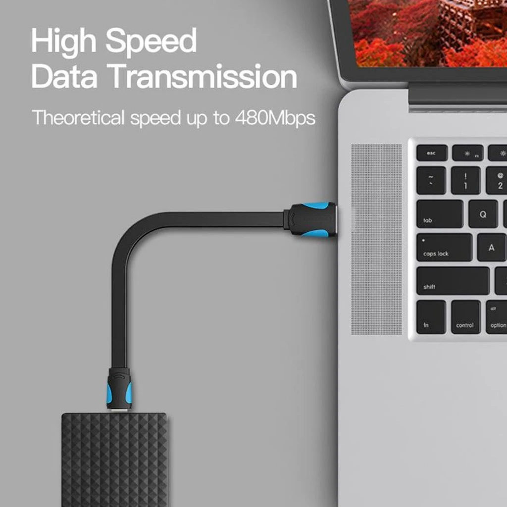 VENTION VAS-A14-B150 Kabel USB 2.0 A Male to Mini USB Type B 5 Pin Male 1.5M Flat Cable Data dan Charging untuk Hardisk Kamera Printer Audio HDD SSD Transfer Data 480Mbps Arus 2A Warna Hitam Garansi Resmi 2 Tahun - Gambar 5