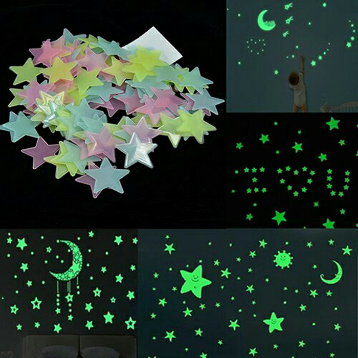 GLOW IN THE DARK Stiker Dinding Bintang Bulan Menyala dalam Gelap Dekorasi Kamar Tidur Anak Glow in Dark Tempelan Dinding Motif Bintang Pink Biru Hiasan Kamar Tidur dengan Efek Cahaya dalam Gelap untuk Dekorasi Kamar Lebih Menarik - Gambar 3