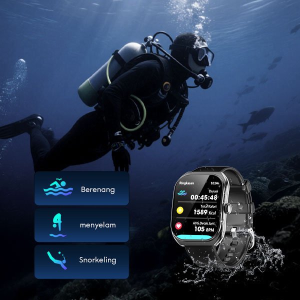 VIVAN VWF19S Smartwatch Bluetooth Layar 2.01 Inci IPS HD 240x296 100+ Sport Mode Tahan Air 1ATM Baterai 350mAh hingga 10 Hari Pemantauan Kesehatan Detak Jantung SpO2 dan Notifikasi untuk Olahraga dan Aktivitas Harian Warna Hitam - Gambar 4