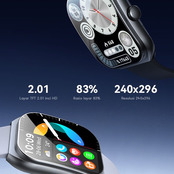 VIVAN VWF19S Smartwatch Bluetooth Layar 2.01 Inci IPS HD 240x296 100+ Sport Mode Tahan Air 1ATM Baterai 350mAh hingga 10 Hari Pemantauan Kesehatan Detak Jantung SpO2 dan Notifikasi untuk Olahraga dan Aktivitas Harian Warna Hitam - Gambar 3