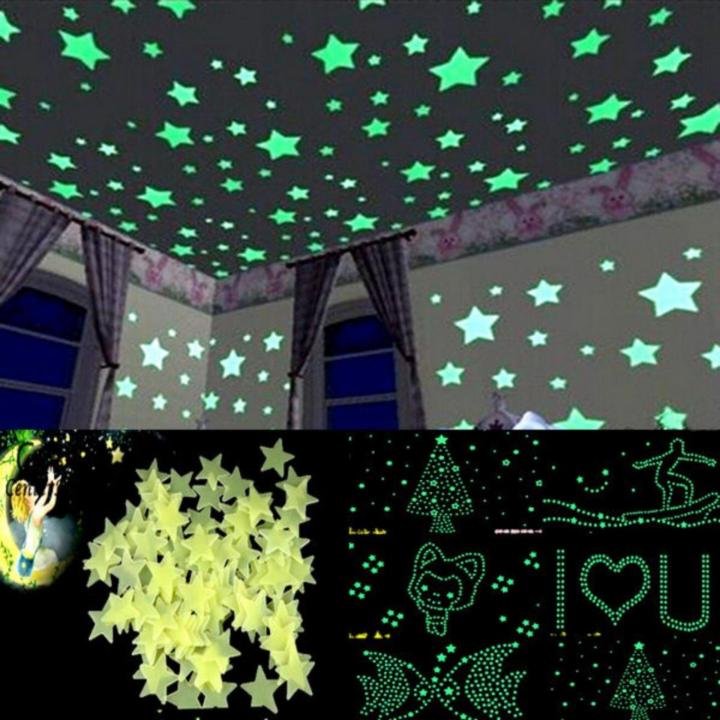 GLOW IN THE DARK Stiker Dinding Bintang Bulan Menyala dalam Gelap Dekorasi Kamar Tidur Anak Glow in Dark Tempelan Dinding Motif Bintang Pink Biru Hiasan Kamar Tidur dengan Efek Cahaya dalam Gelap untuk Dekorasi Kamar Lebih Menarik - Gambar 2