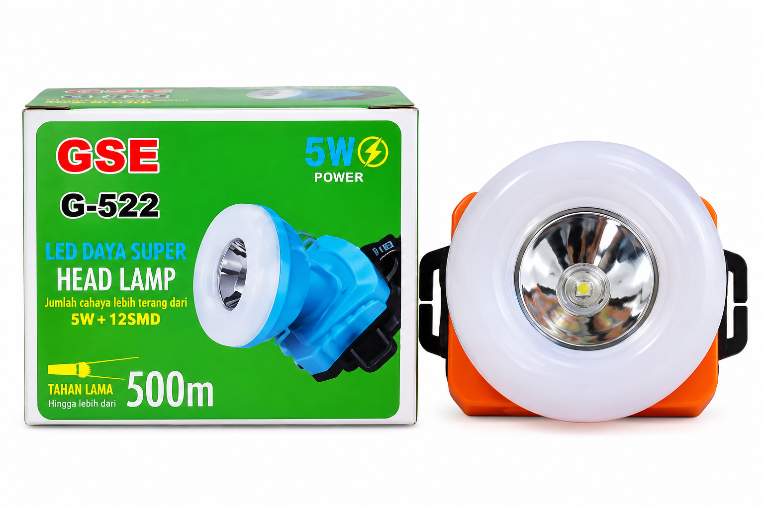 GSE G-522 Senter Kepala LED 5W 12SMD Headlamp Cahaya Putih Kuning Sorot Hingga 500 Meter Lampu Kepala dengan Tali Adjustable Sudut Lampu Bisa Diatur Ringan untuk Camping Memancing Hiking Berburu Servis Kendaraan dan Aktivitas Outdoor Baterai 3AA - Gambar 3