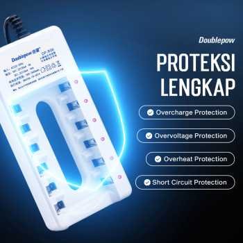Doublepow DP-B06 Charger Baterai Rechargeable 6 Slot AA AAA Ni-MH Baterai 6pcs AA 1200mAh dengan LED Indikator Charging EU Plug Proteksi Overcharging Overvoltage Over Temperature Arus Pendek dan Mode Pemeliharaan untuk Baterai Isi Ulang - Gambar 4