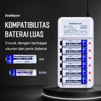 Doublepow DP-B06 Charger Baterai Rechargeable 6 Slot AA AAA Ni-MH Baterai 6pcs AA 1200mAh dengan LED Indikator Charging EU Plug Proteksi Overcharging Overvoltage Over Temperature Arus Pendek dan Mode Pemeliharaan untuk Baterai Isi Ulang - Gambar 3