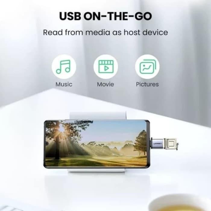 UGREEN 50283 Adapter OTG USB-C Type C ke USB-A Female 3.0 High Speed 5Gbps Material Zinc Alloy Warna Space Gray untuk Transfer Data dan Menghubungkan Flashdisk Mouse Keyboard USB Hub HDD serta Card Reader ke HP Tablet dan Laptop Type-C Plug and Play - Gambar 6